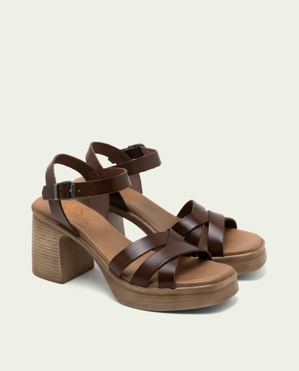 LEATHER HEEL SANDAL ISIS MOKA