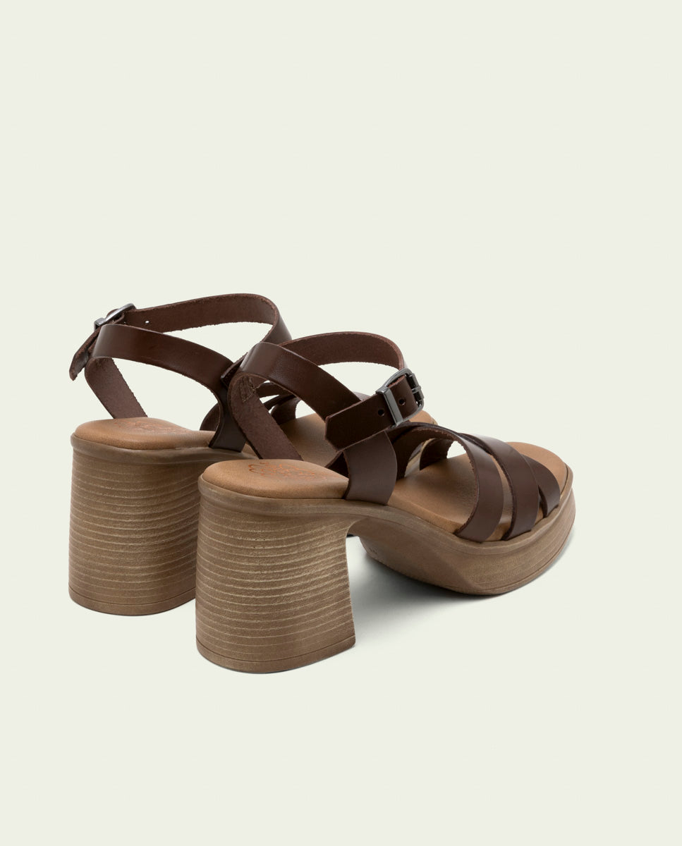 LEATHER HEEL SANDAL ISIS MOKA