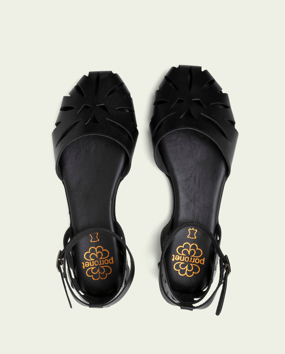 SANDALE PLATE EN CUIR ALICE NOIR