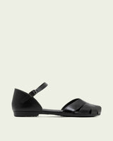 SANDALE PLATE EN CUIR NOIR ALBA
