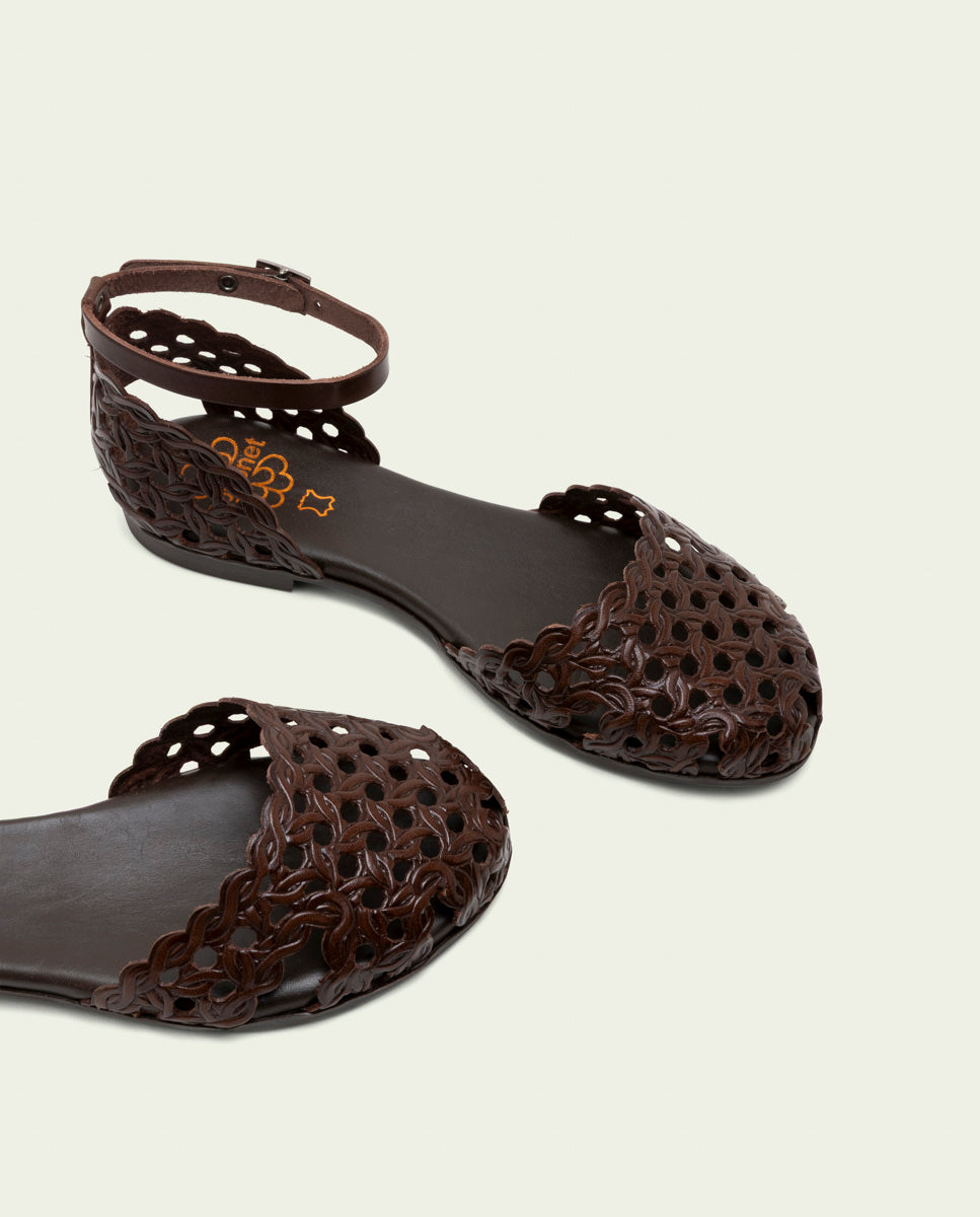 SANDALE PLATE EN CUIR ARIA MOKA