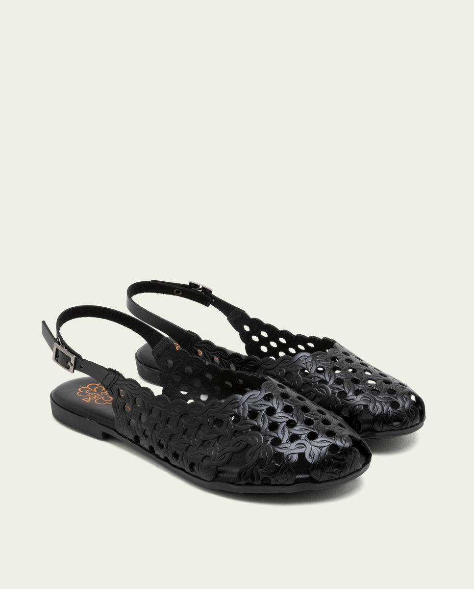 BLACK LEATHER FLAT SANDAL AGATE