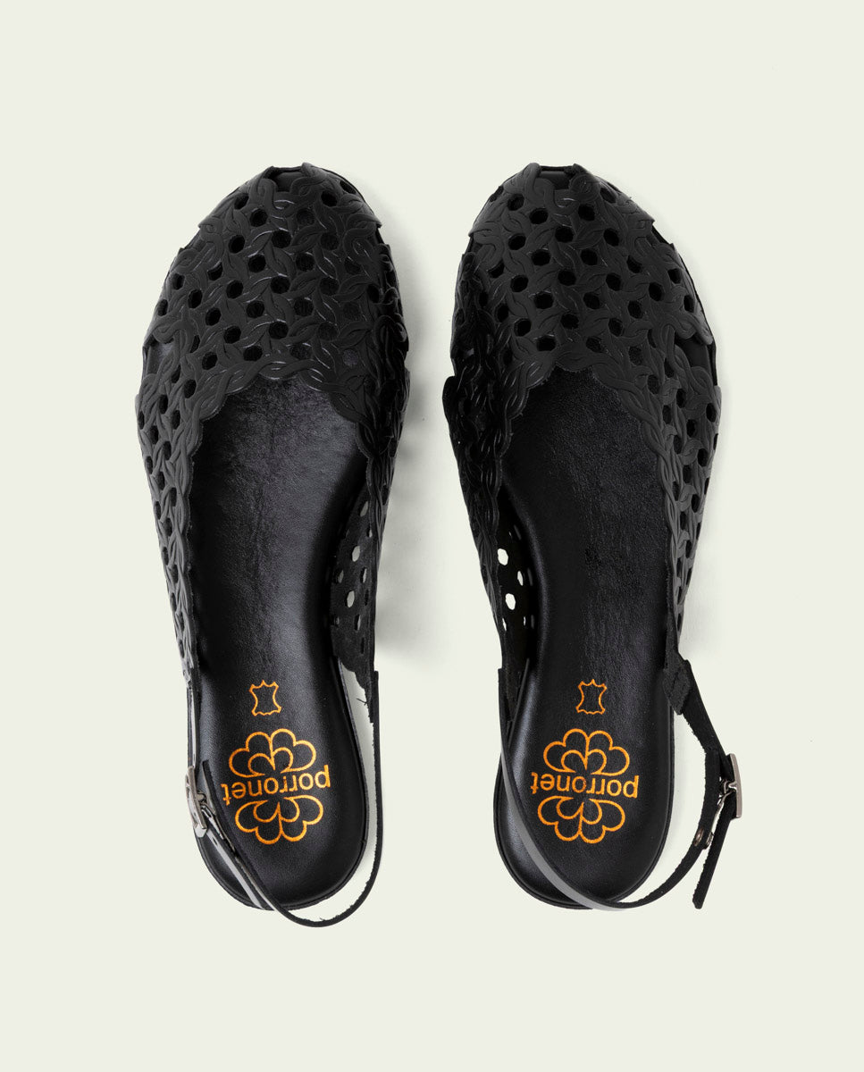 BLACK LEATHER FLAT SANDAL AGATE