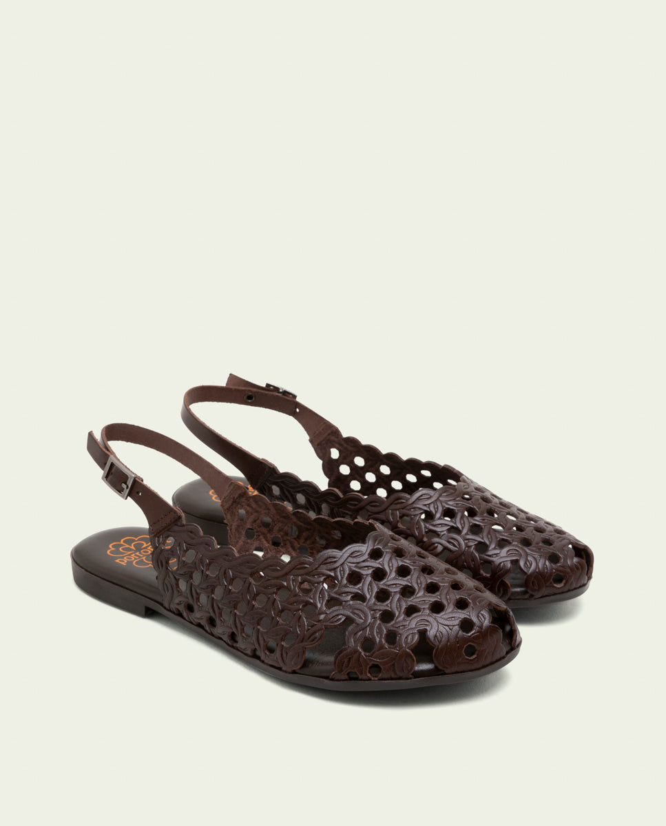 MOKA LEATHER FLAT SANDAL AGATE