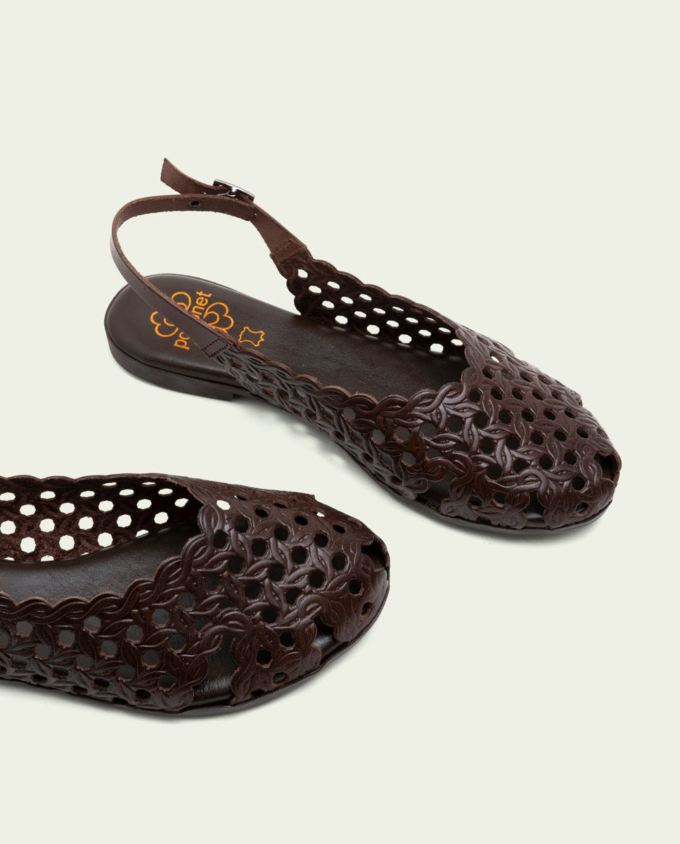 MOKA LEATHER FLAT SANDAL AGATE