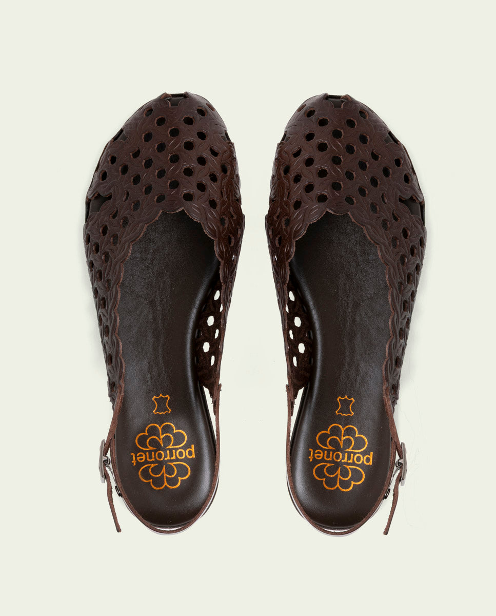 MOKA LEATHER FLAT SANDAL AGATE