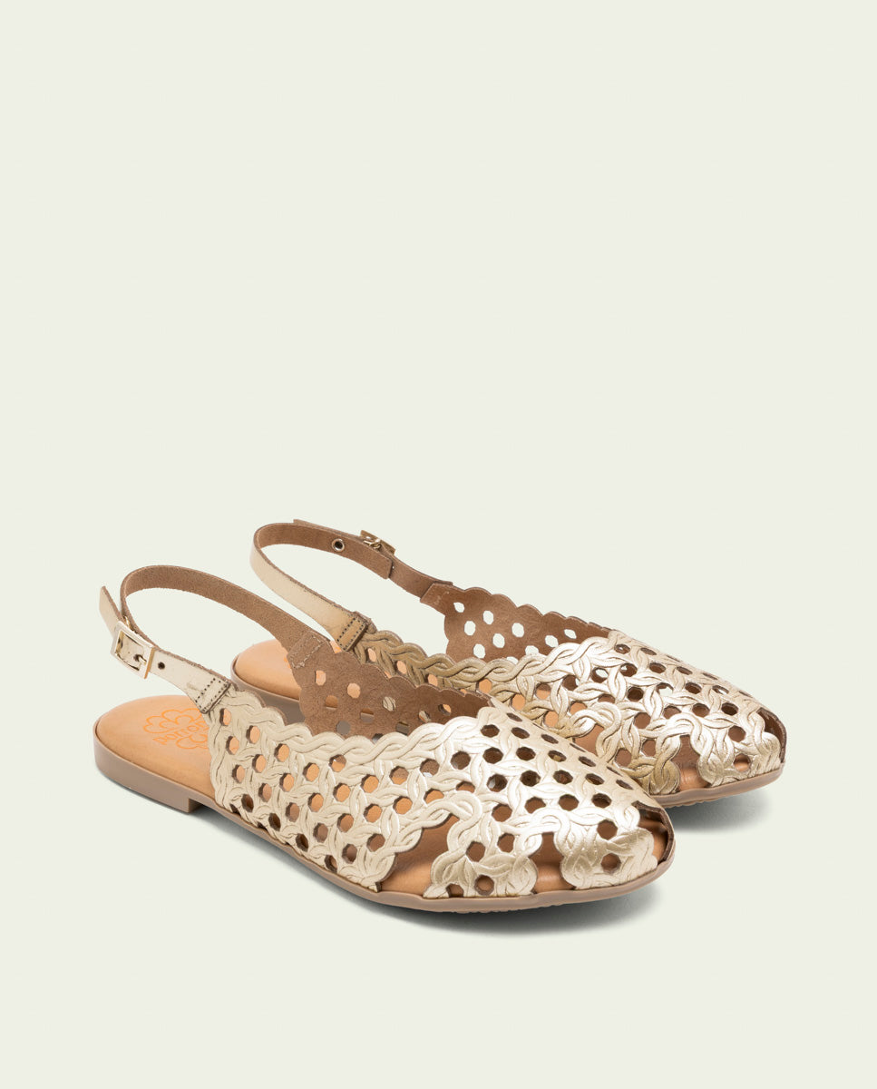 GOLD LEATHER FLAT SANDALS AGATE