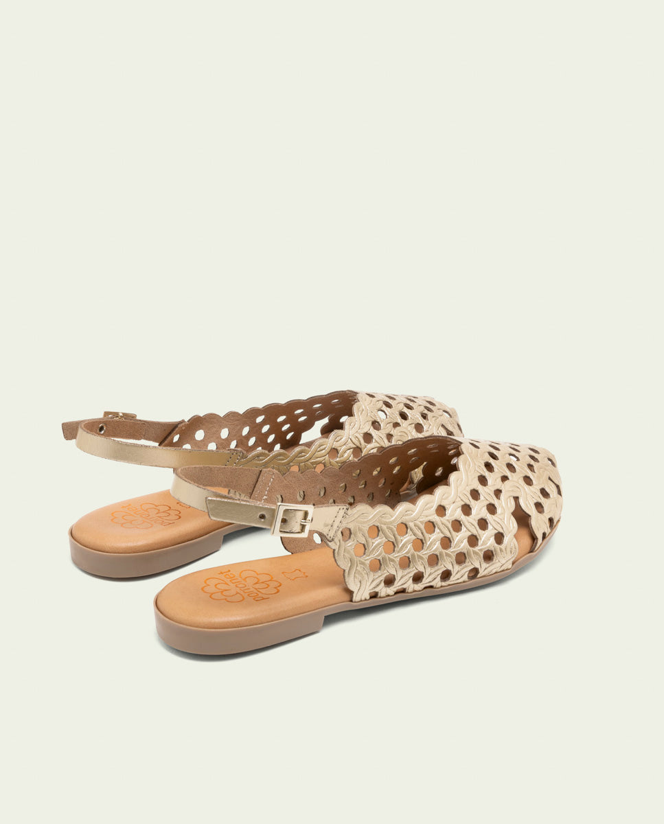 GOLD LEATHER FLAT SANDALS AGATE