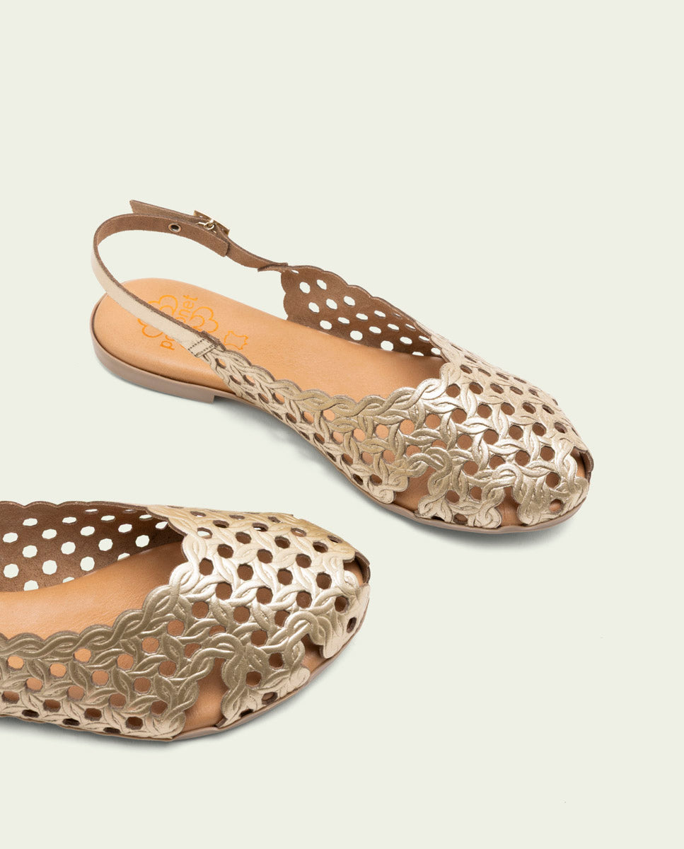 GOLD LEATHER FLAT SANDALS AGATE
