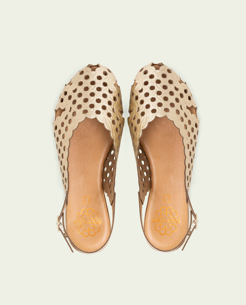 GOLD LEATHER FLAT SANDALS AGATE