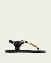 BLACK LEATHER TOE POST SANDAL ADA