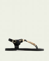 BLACK LEATHER TOE POST SANDAL ADA