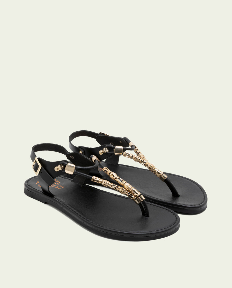 BLACK LEATHER TOE POST SANDAL ADA