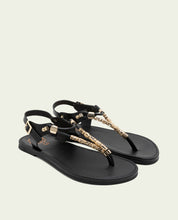 BLACK LEATHER TOE POST SANDAL ADA