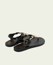 BLACK LEATHER TOE POST SANDAL ADA