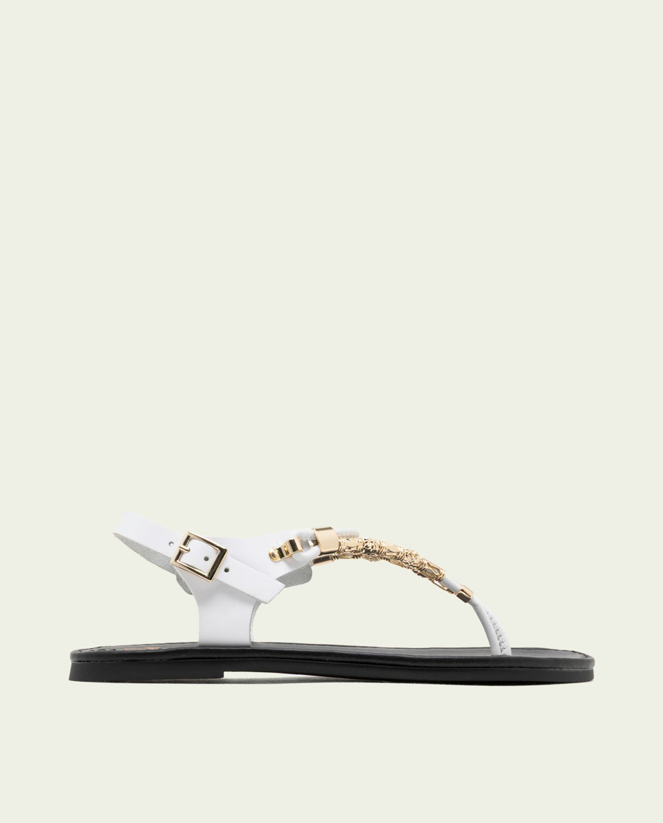 WHITE LEATHER TOE POST SANDALS ADA