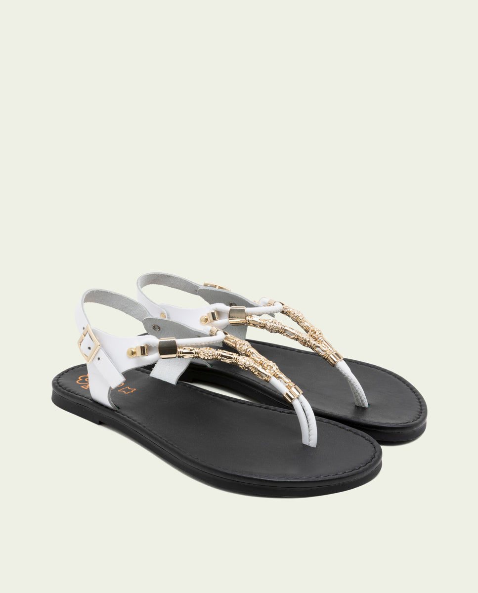 WHITE LEATHER TOE POST SANDALS ADA