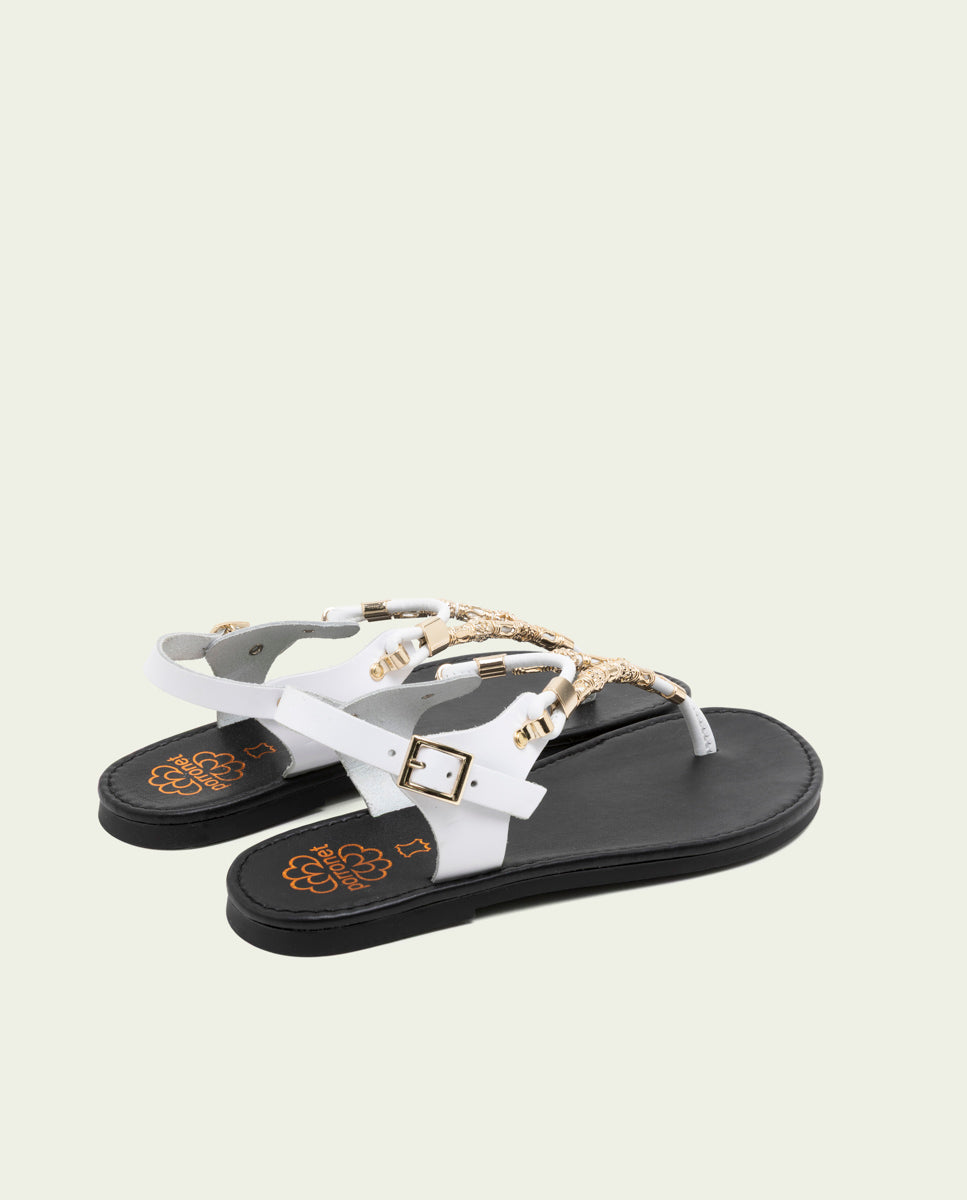 WHITE LEATHER TOE POST SANDALS ADA