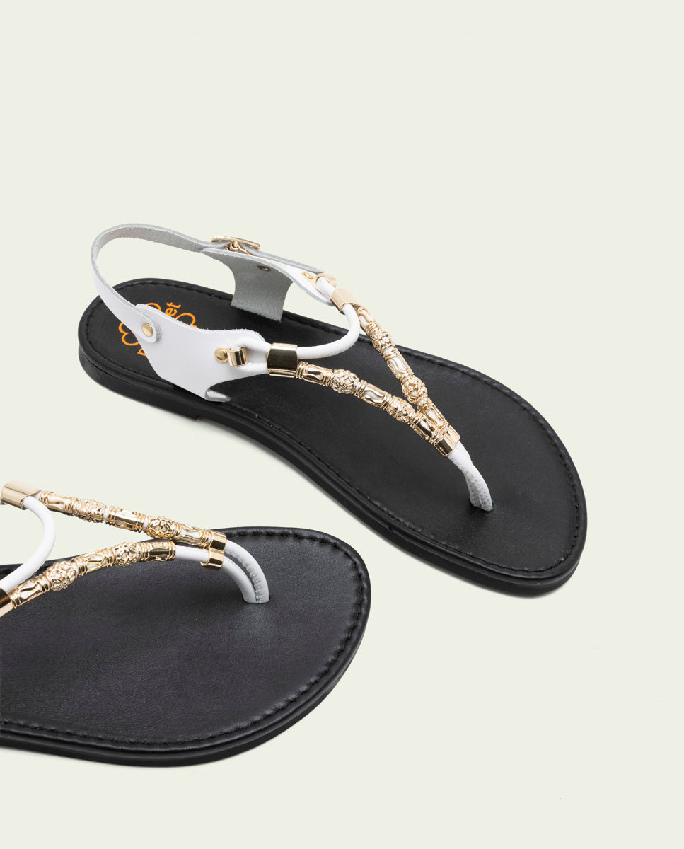 WHITE LEATHER TOE POST SANDALS ADA