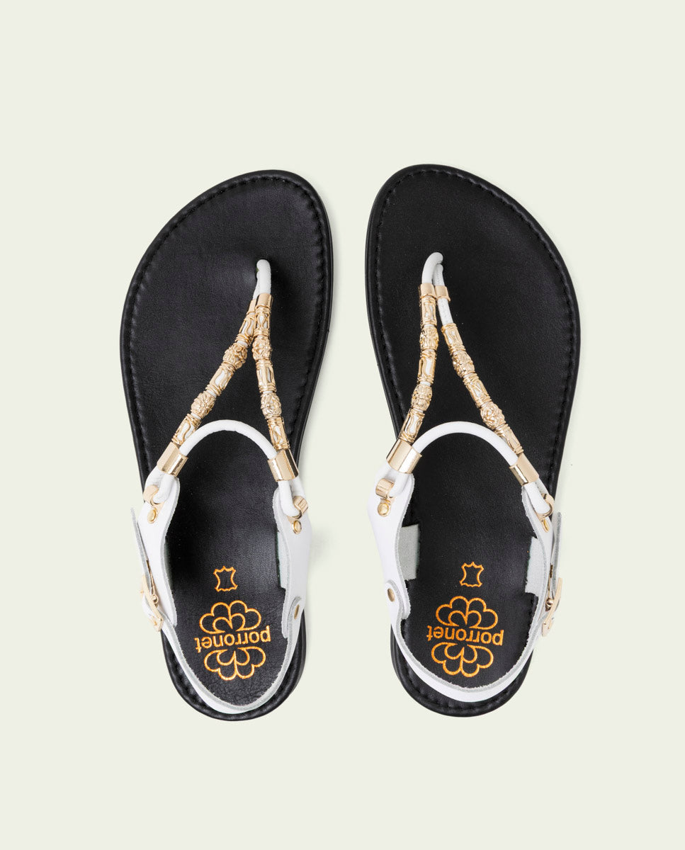 WHITE LEATHER TOE POST SANDALS ADA