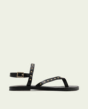 WHITE STUDDED LEATHER FLAT SANDALS ALESSANDRA