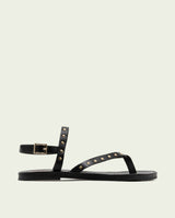 BLACK STUDDED LEATHER FLAT SANDALS ALESSANDRA