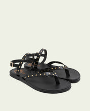 BLACK STUDDED LEATHER FLAT SANDALS ALESSANDRA
