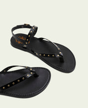 BLACK STUDDED LEATHER FLAT SANDALS ALESSANDRA