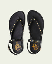 BLACK STUDDED LEATHER FLAT SANDALS ALESSANDRA