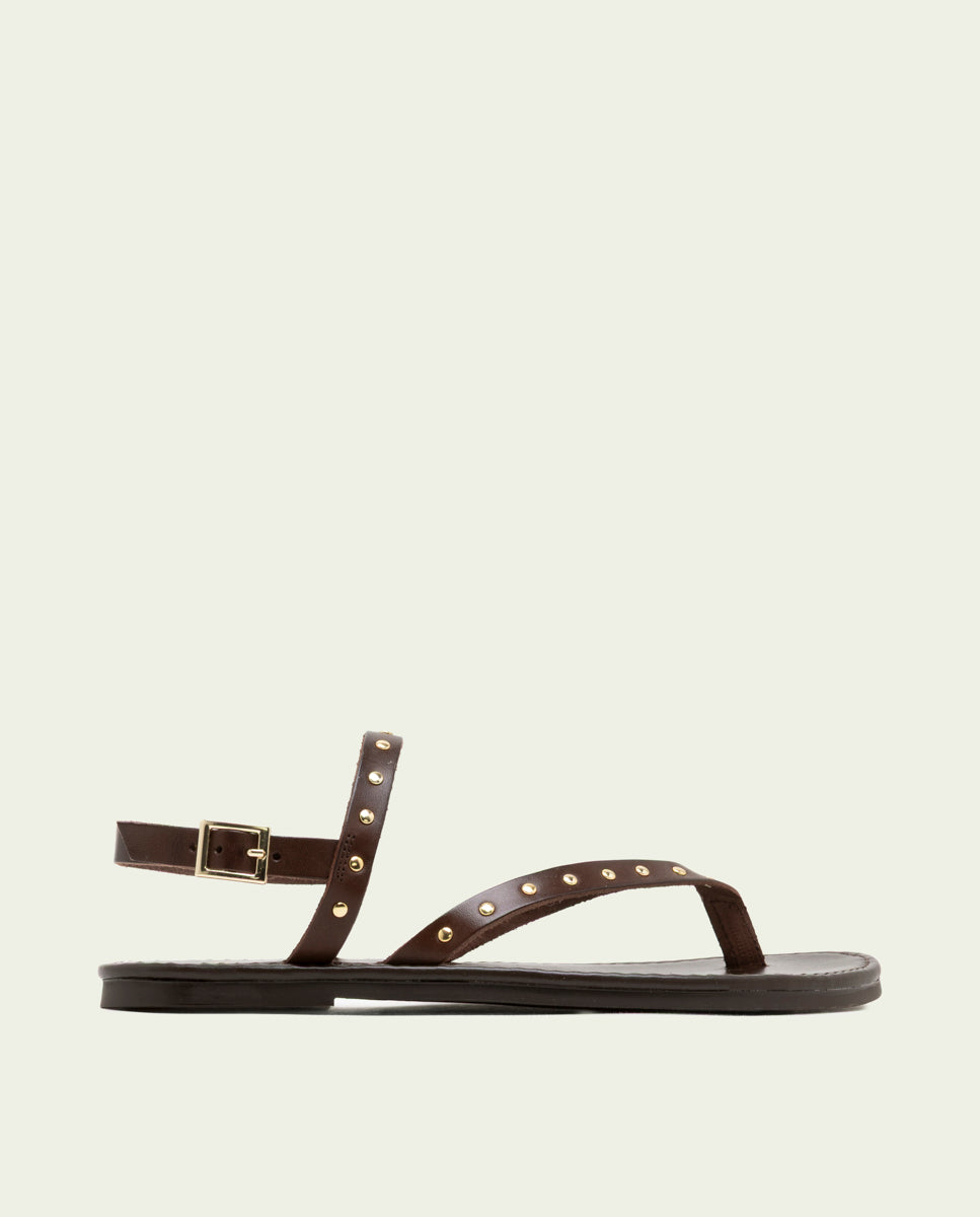 MOKA STUDDED LEATHER FLAT SANDALS ALESSANDRA