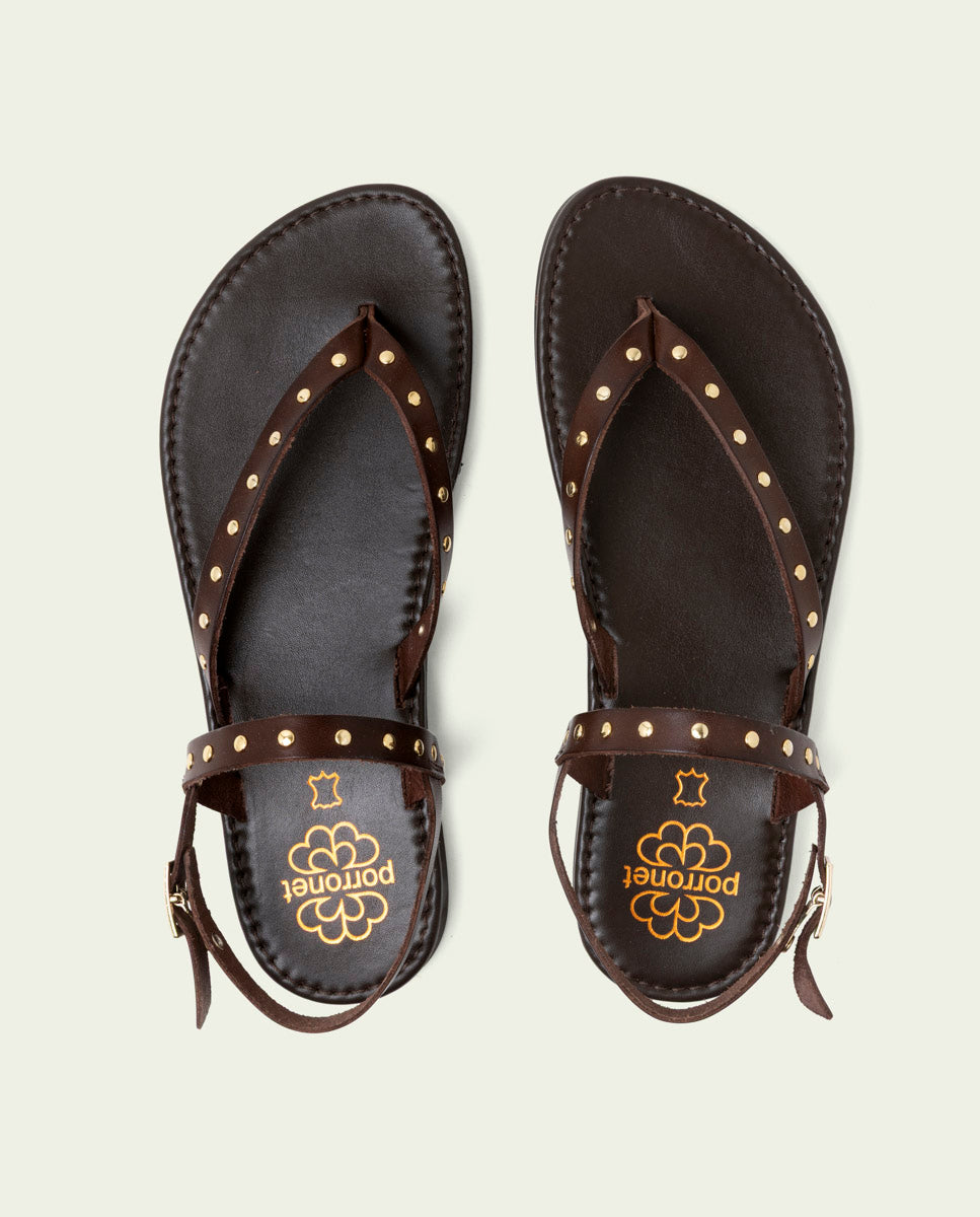 MOKA STUDDED LEATHER FLAT SANDALS ALESSANDRA