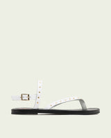 WHITE STUDDED LEATHER FLAT SANDALS ALESSANDRA