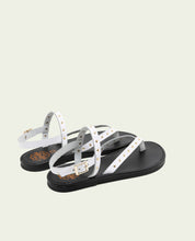WHITE STUDDED LEATHER FLAT SANDALS ALESSANDRA