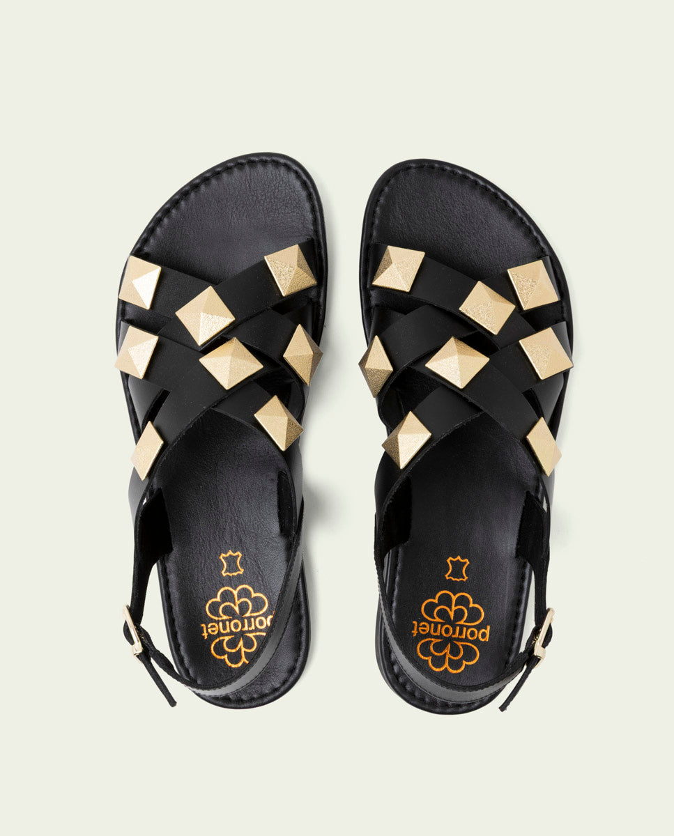 SANDALES PLATES EN CUIR ALEXA NOIR