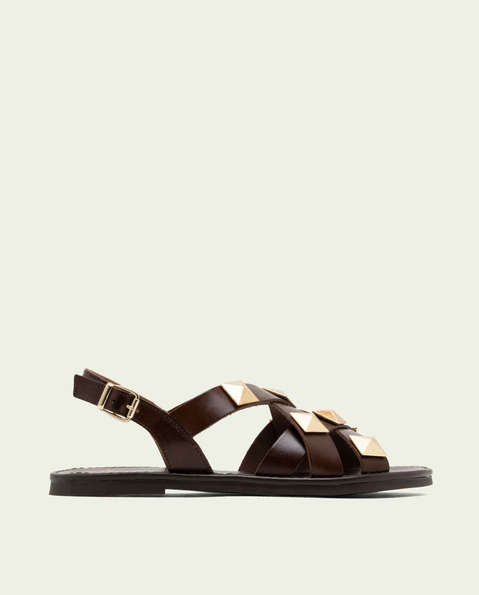 SANDALES PLATES EN CUIR ALEXA MOKA