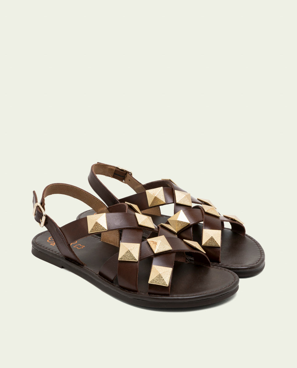 SANDALES PLATES EN CUIR ALEXA MOKA