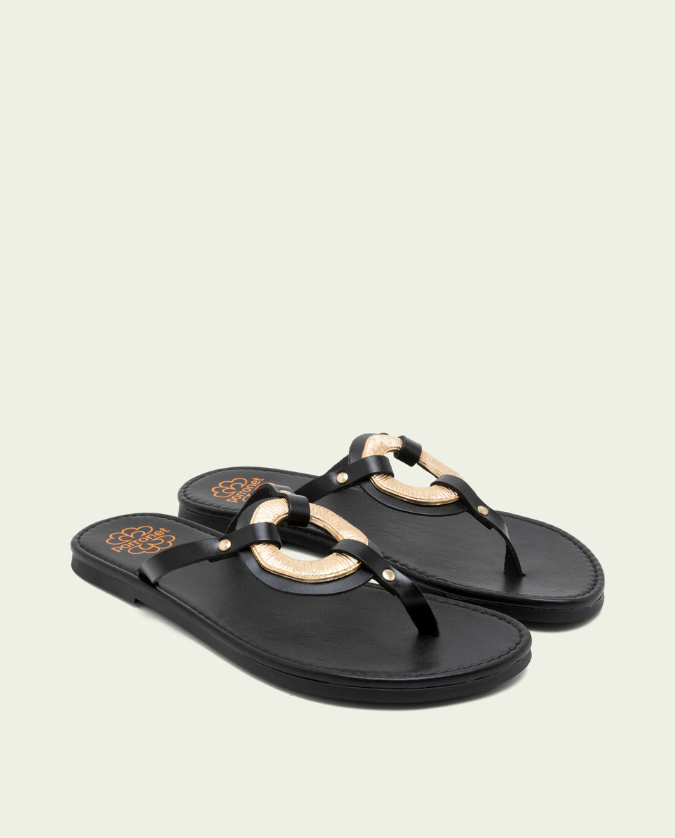 SANDALES ESCAVA EN CUIR AVEC ORNEMENT AMARAL NOIR