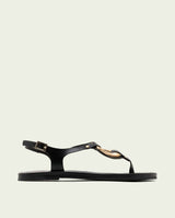 FLAT LEATHER SANDALS WITH ORNAMENT AURELIA BLACK