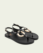 FLAT LEATHER SANDALS WITH ORNAMENT AURELIA BLACK