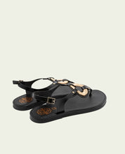 FLAT LEATHER SANDALS WITH ORNAMENT AURELIA BLACK