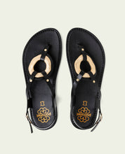 FLAT LEATHER SANDALS WITH ORNAMENT AURELIA BLACK