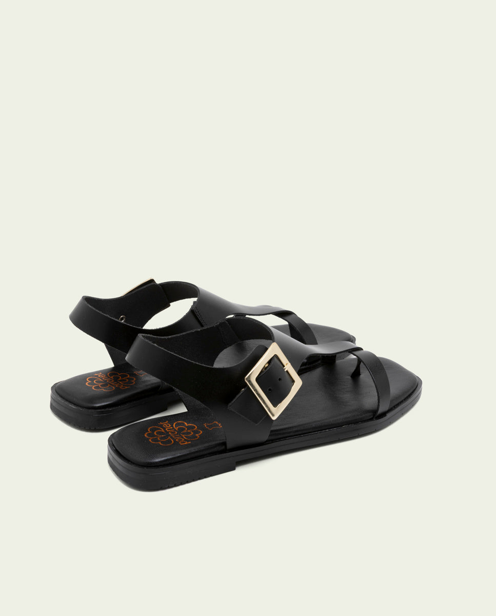 SANDALES PLATES EN CUIR AVEC BOUCLE BERTA NOIR