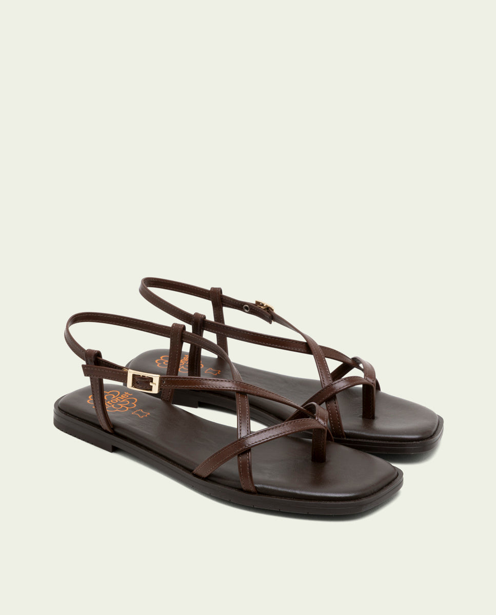 SANDALES PLATES EN CUIR À BRIDES BÁRBARA MOKA