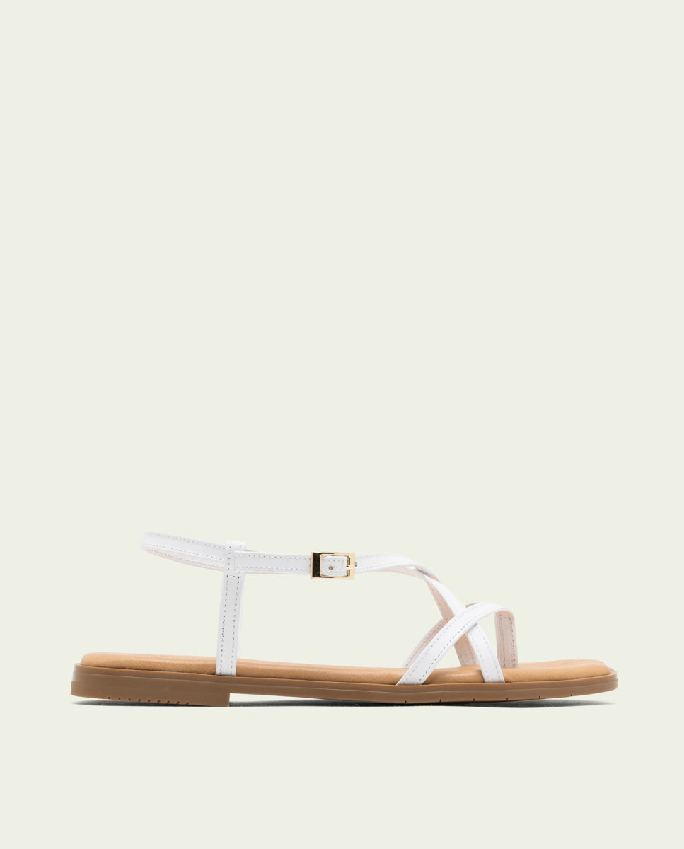 SANDALES PLATES EN CUIR À BRIDES BÁRBARA BLANC