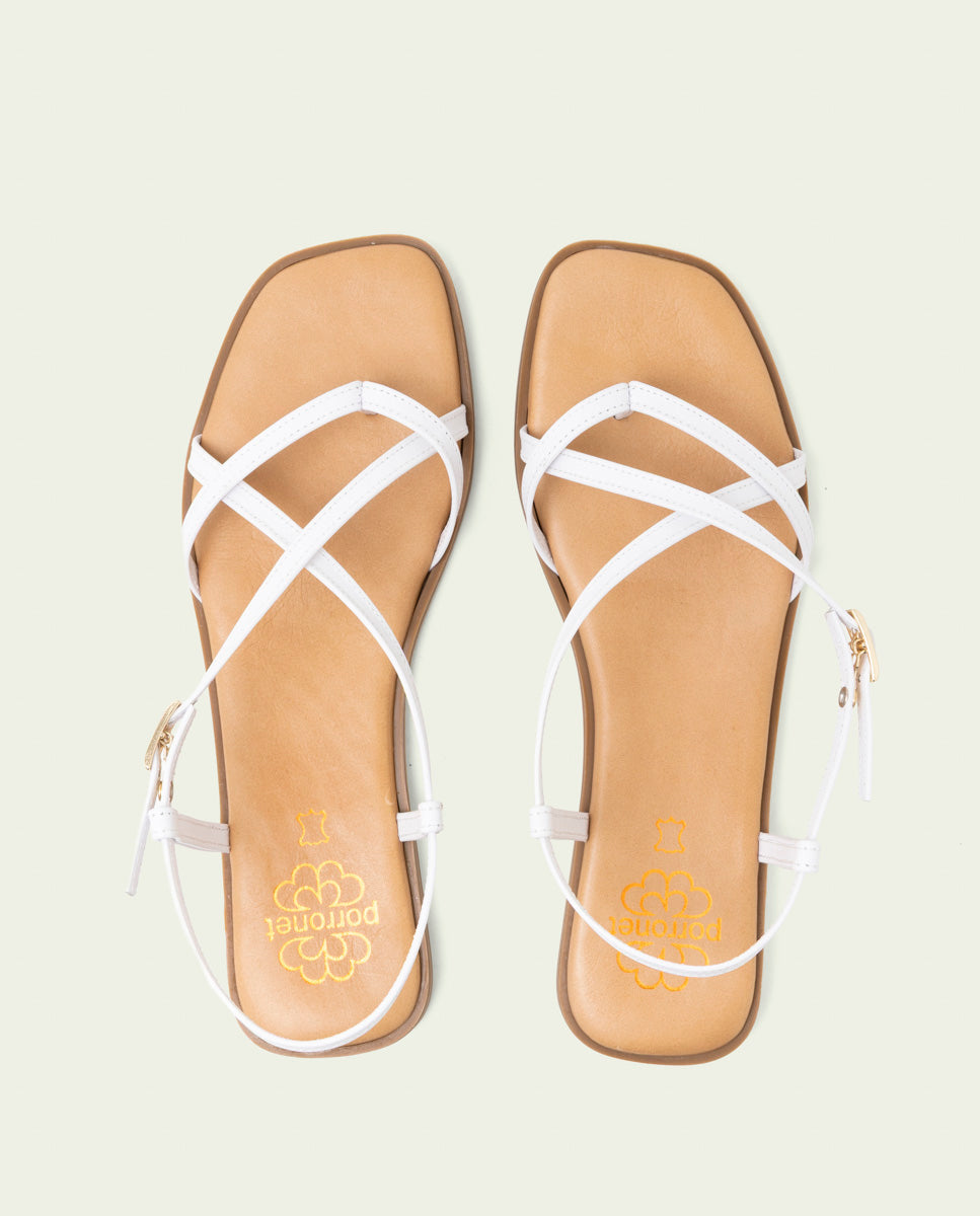 SANDALES PLATES EN CUIR À BRIDES BÁRBARA BLANC