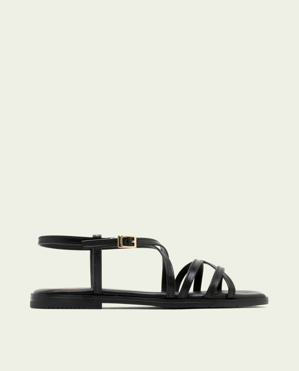 SANDALES PLATES EN CUIR BONNIE NOIR