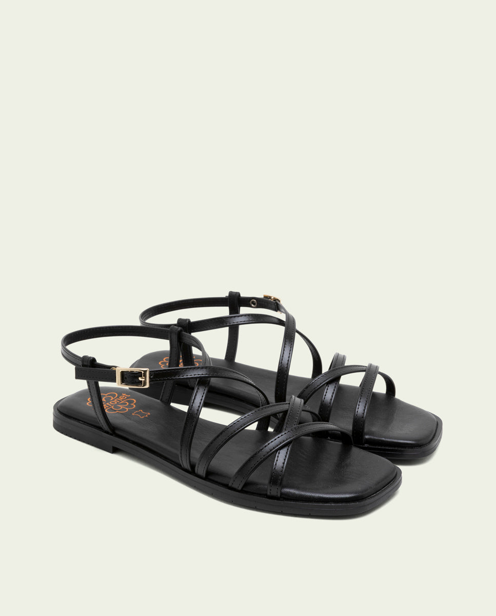 SANDALES PLATES EN CUIR BONNIE NOIR