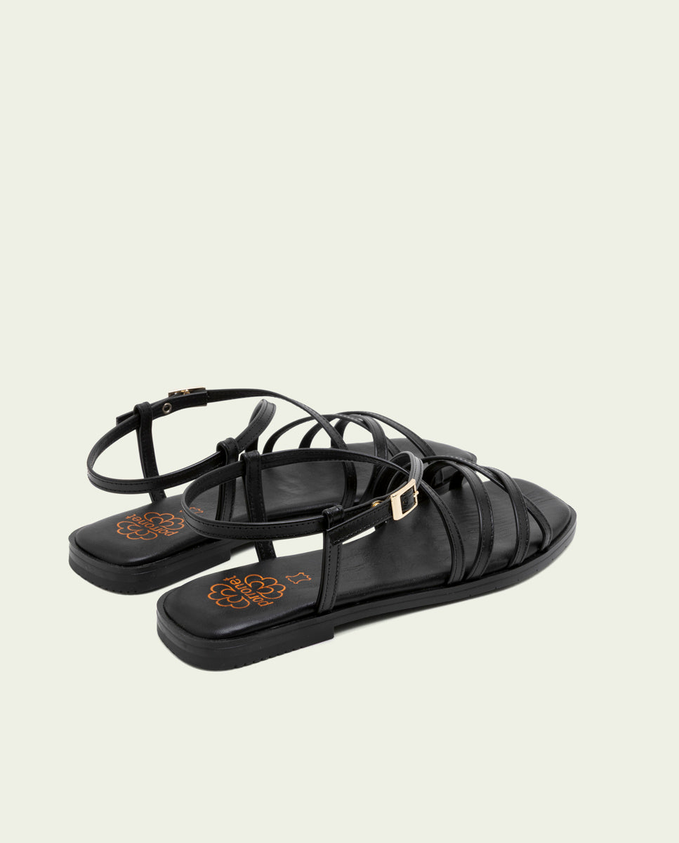 SANDALES PLATES EN CUIR BONNIE NOIR