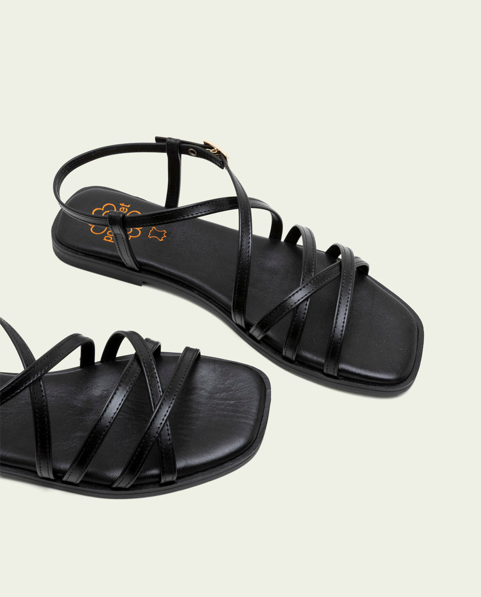 SANDALES PLATES EN CUIR BONNIE NOIR