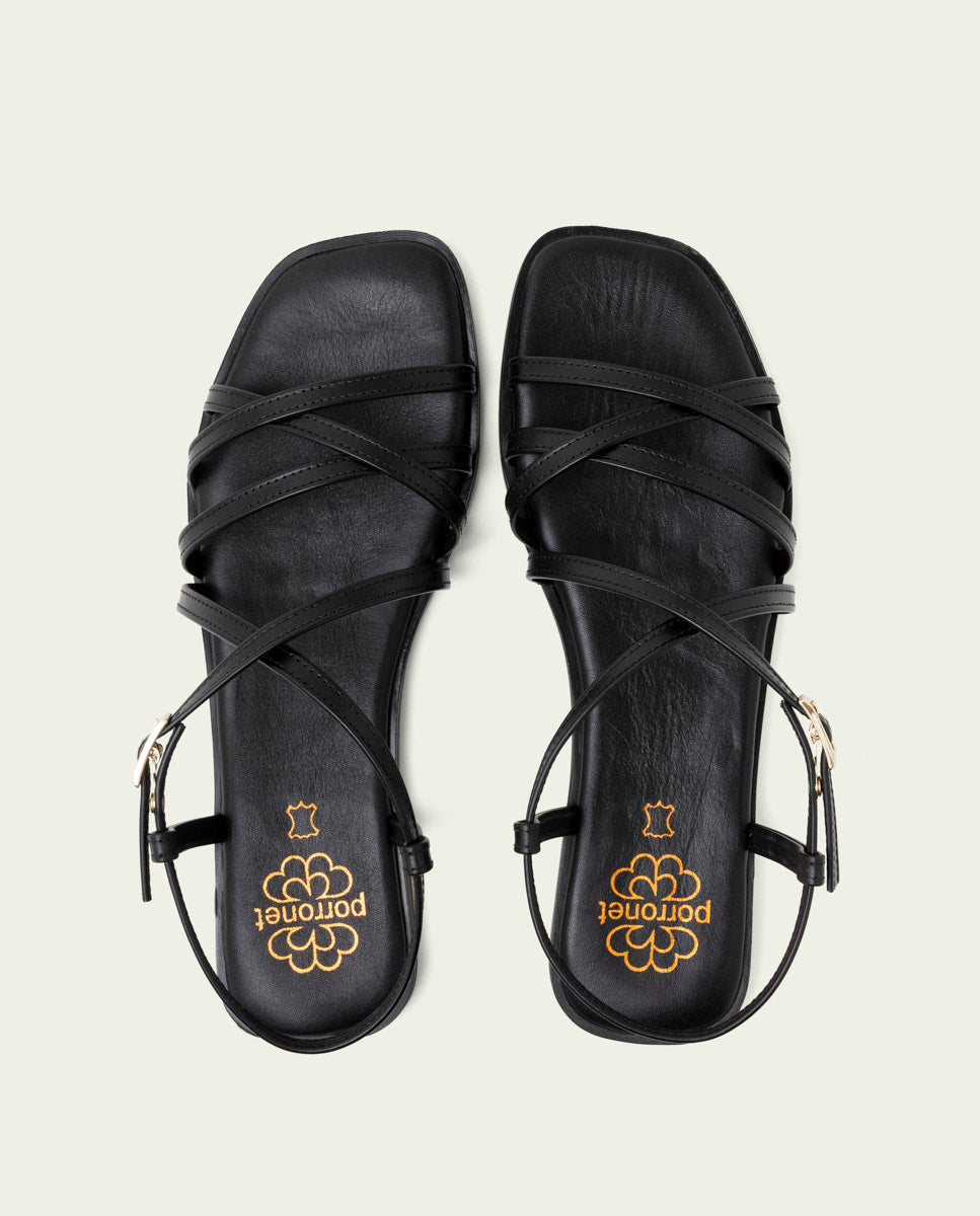 SANDALES PLATES EN CUIR BONNIE NOIR